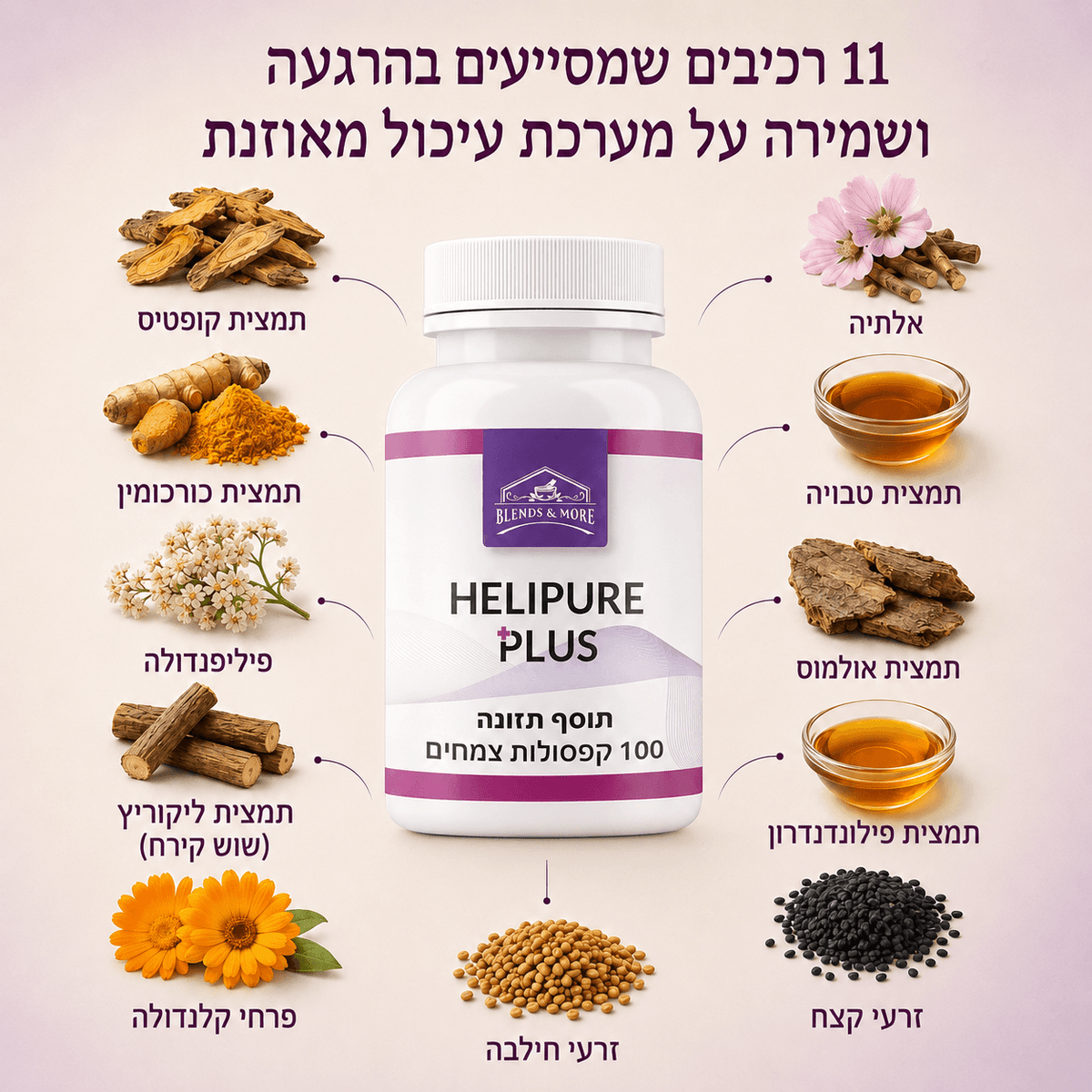 הליפיור פלוס Helipure Plus פורמולת צמחים בד"ץ מהדרין 100 כמוסות